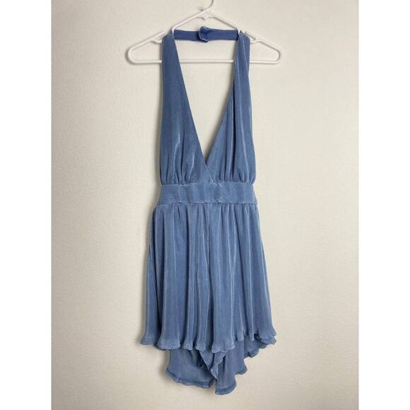 Fashion Nova Blue Romper Paulina Plissé Jumpsuit Halter Sexy Open Extra Large XL - Picture 5 of 15